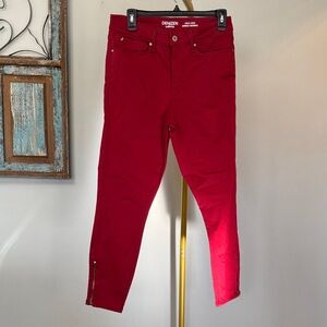 Levi's Denizen High-Rise Red Ankle Skinny Jeans with zippers on ankles EUC
